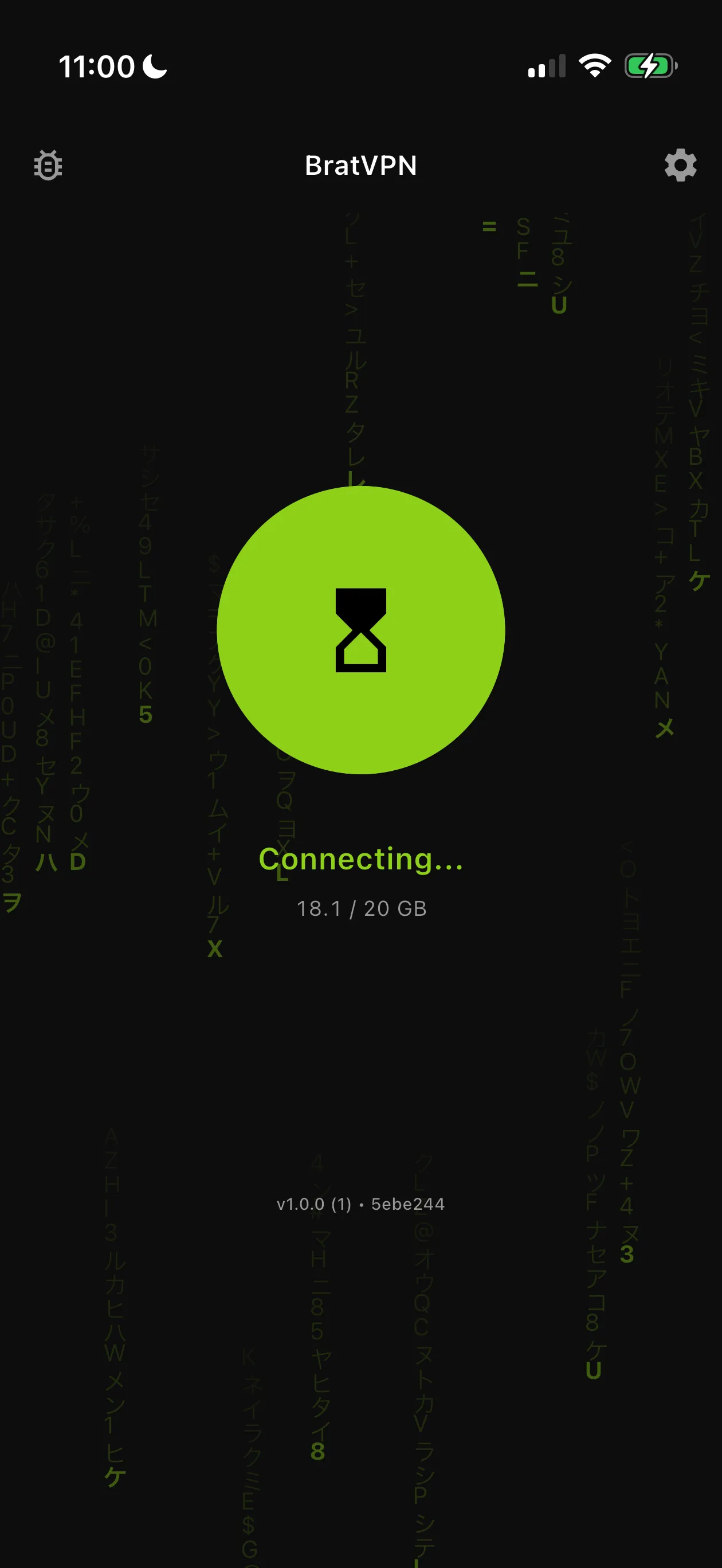 BratVPN screen while a protected connection is being established